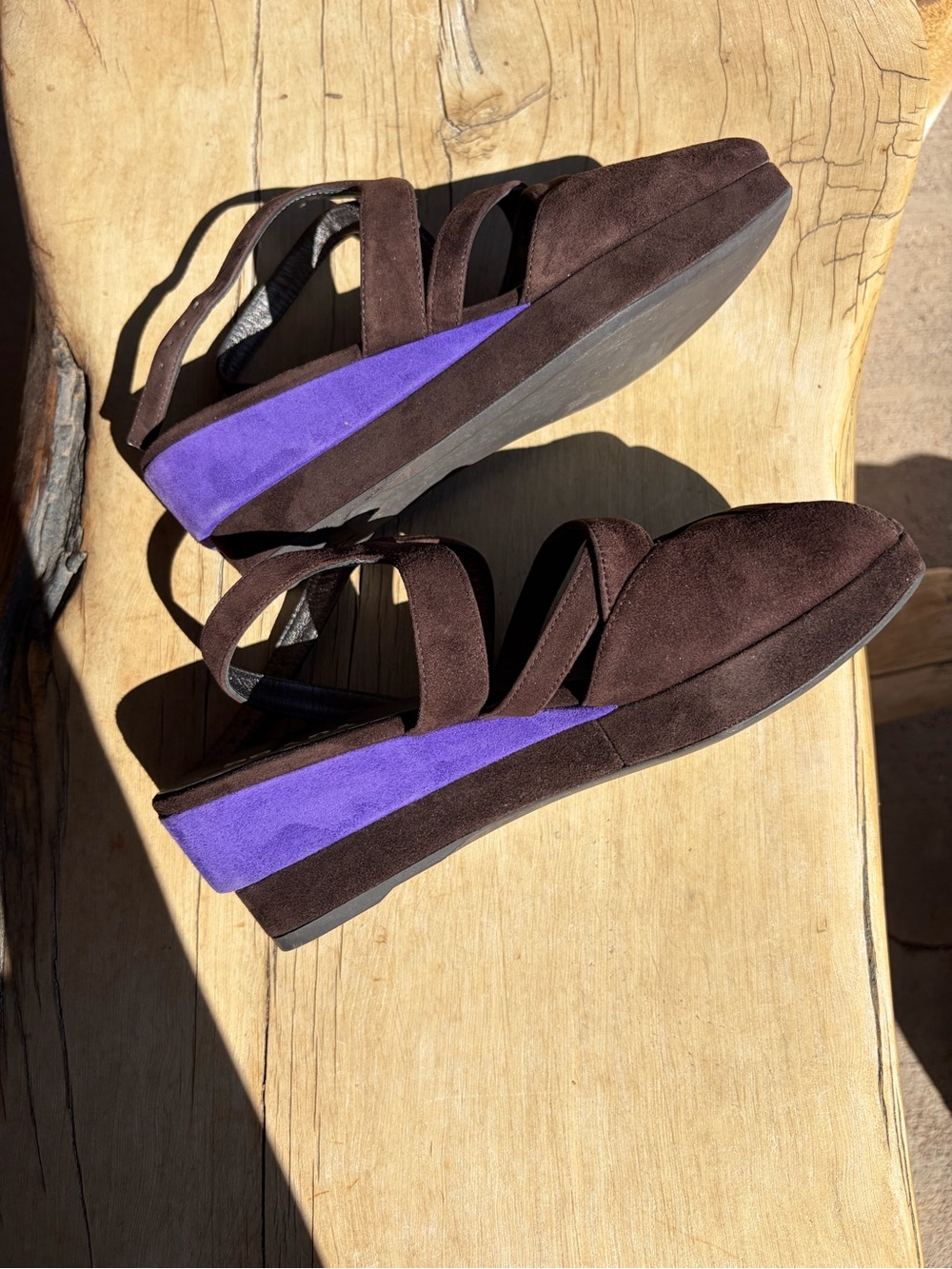 Vintage Prada Brown & Purple Suede Strappy Wedge Sandals — 37.5 / US 7.5 - Picture 6 of 9